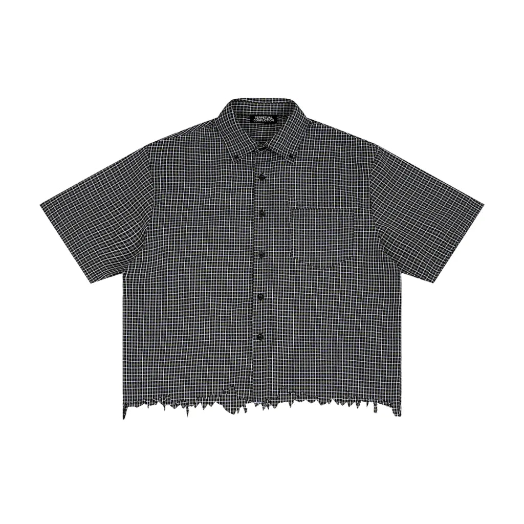 Distressed Plaid Boxy Shirt