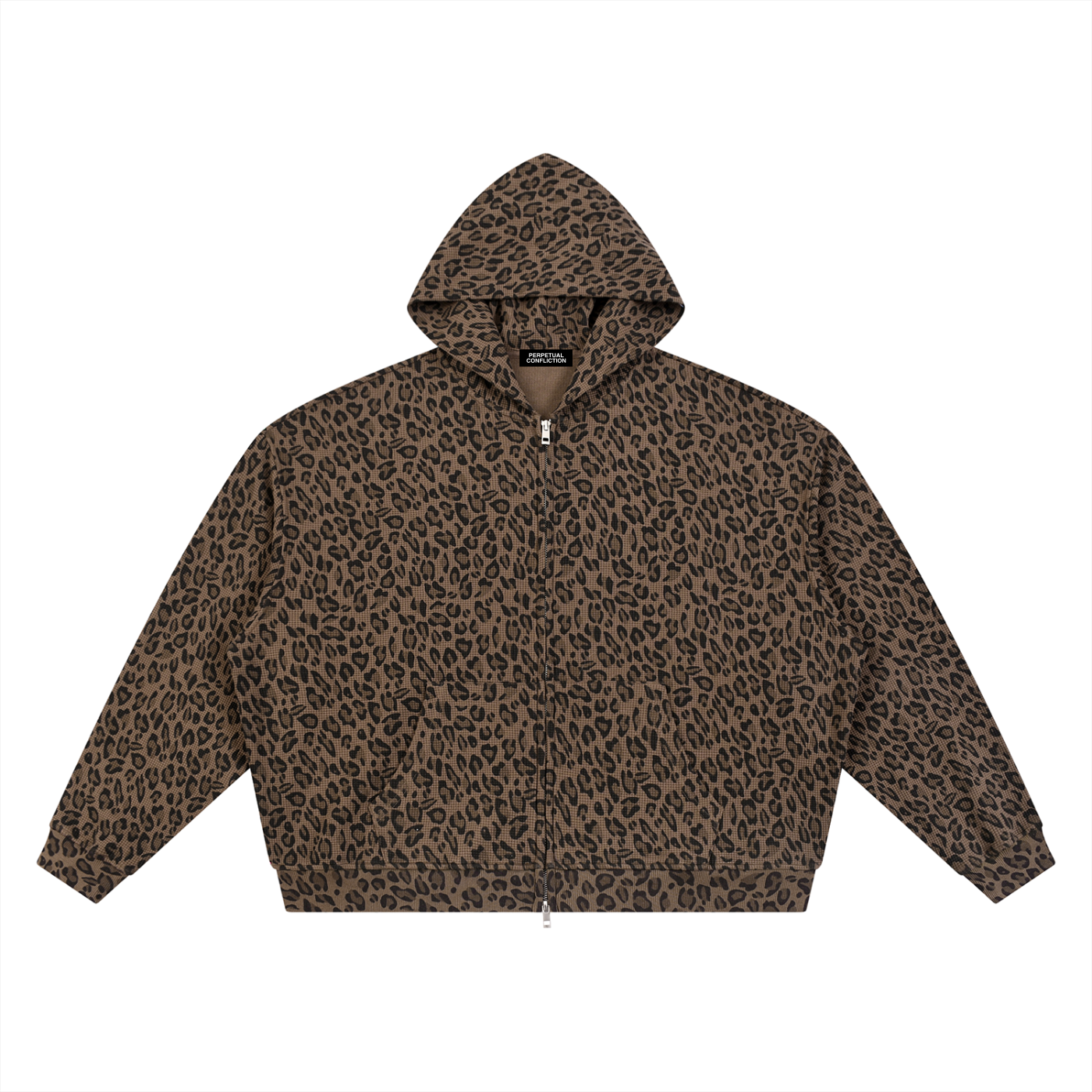 Leopard Waffle Knit Zip Hoodie