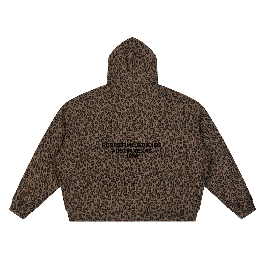 Leopard Waffle Knit Zip Hoodie