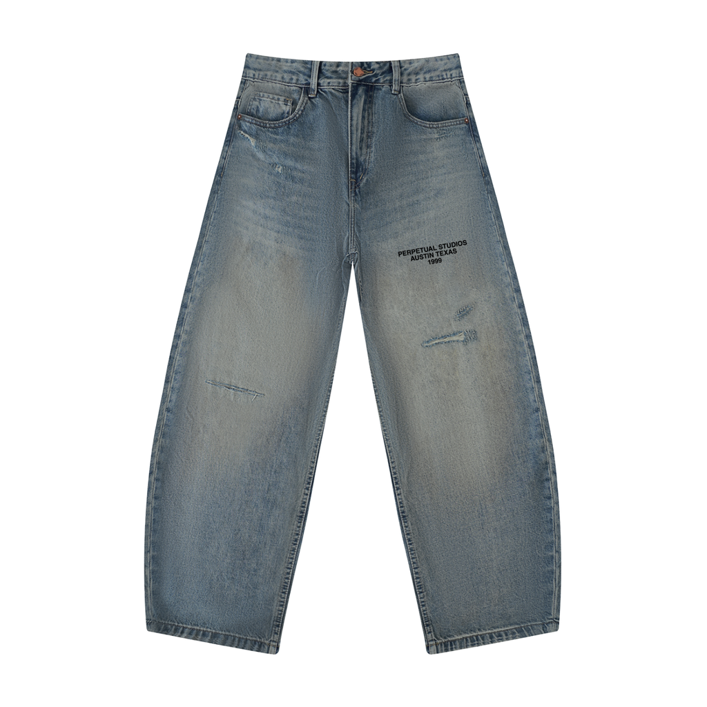 Distressed Barrel Denim