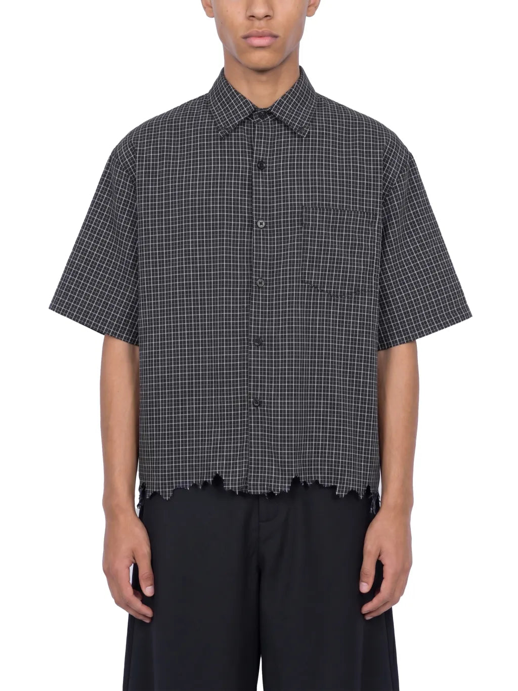 Distressed Plaid Boxy Shirt