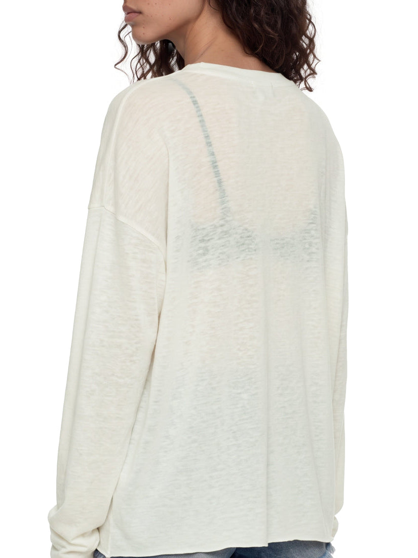 Raw Edge Semi Sheer Long Sleeve Tee