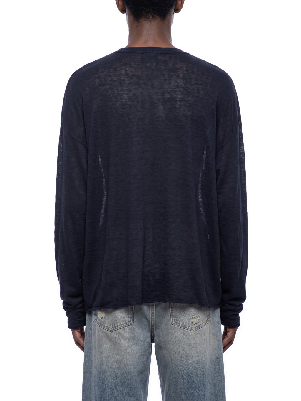 Raw Edge Semi Sheer Long Sleeve Tee
